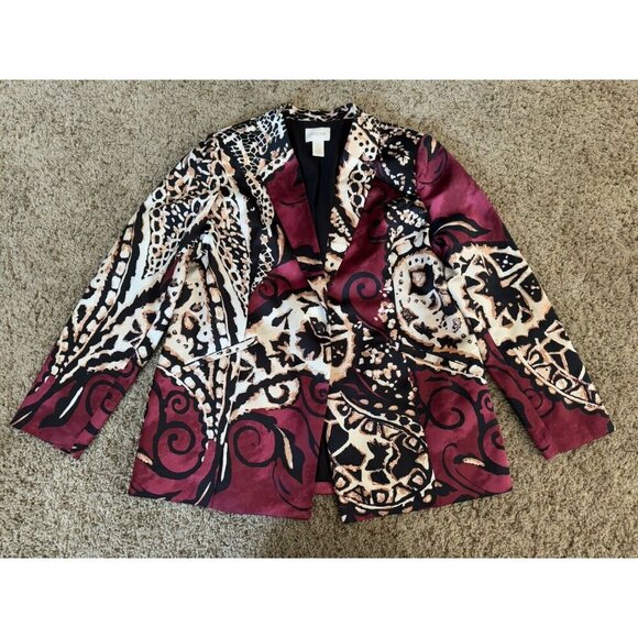 CHICOS Multicolor Floral Paisley Blazer One Button MEDIUM PETITE Office Formal - Picture 1 of 9
